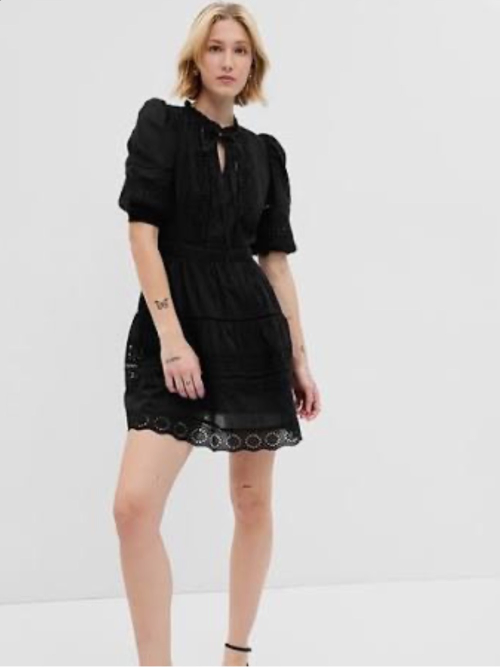 Gap Puff Sleeve Lace Dress – Size Medium Tall – Black